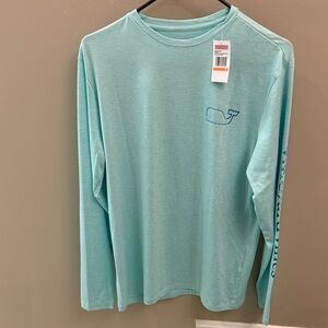 Vineyard Vines Men's Aqua Long Sleeve Performance Tee - Size Small